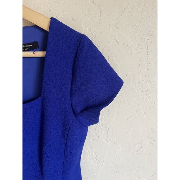 Nanette Lepore Size 2 Square Neck Cobalt Blue Short Sleeve Dress Lined Career - Picture 6 of 8